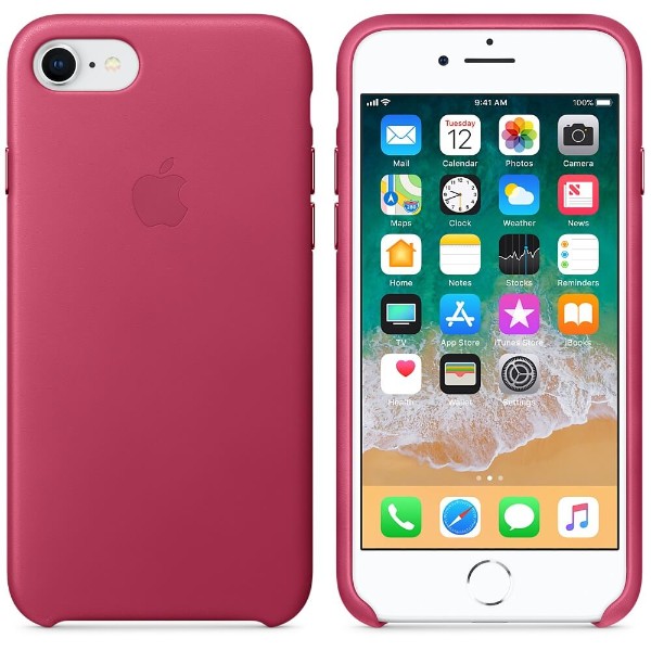 Оригинальный чехол Apple Leather Case для iPhone 8/7 Pink Fuchsia (MQHG2)