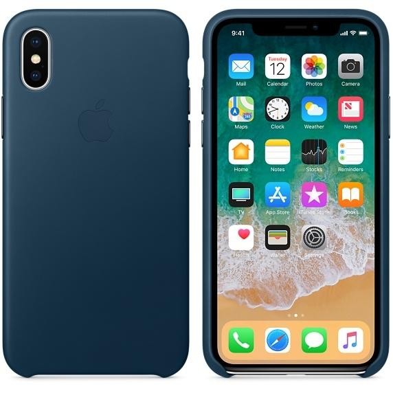 Оригинальный чехол Apple Leather Case для iPhone X Cosmos Blue (MQTH2)