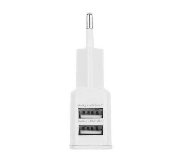 Универсальное зарядное устройство адаптер на 2 USB порта 2A, цвет белый для iPhone 4/4s/5/5s 
