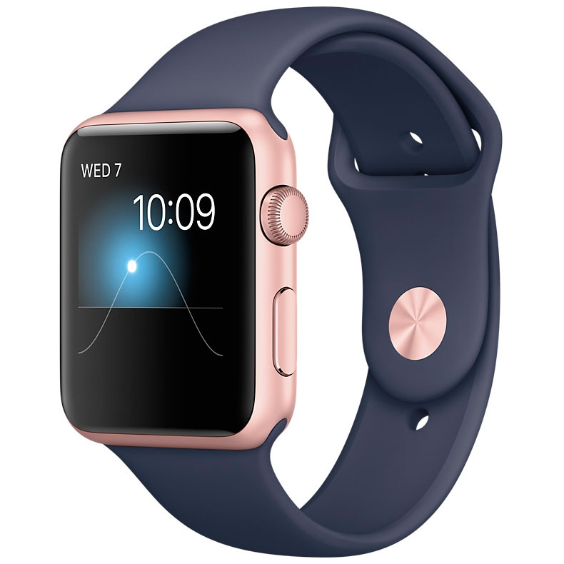Apple Watch Series 1 42mm Rose Gold Aluminum Case with Midnight Blue Sport Band (MNNM2)