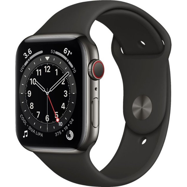 Apple Watch 6 44mm 4G Graphite Stainless Steel Case with Black Sport Band (M07Q3/M09H3)